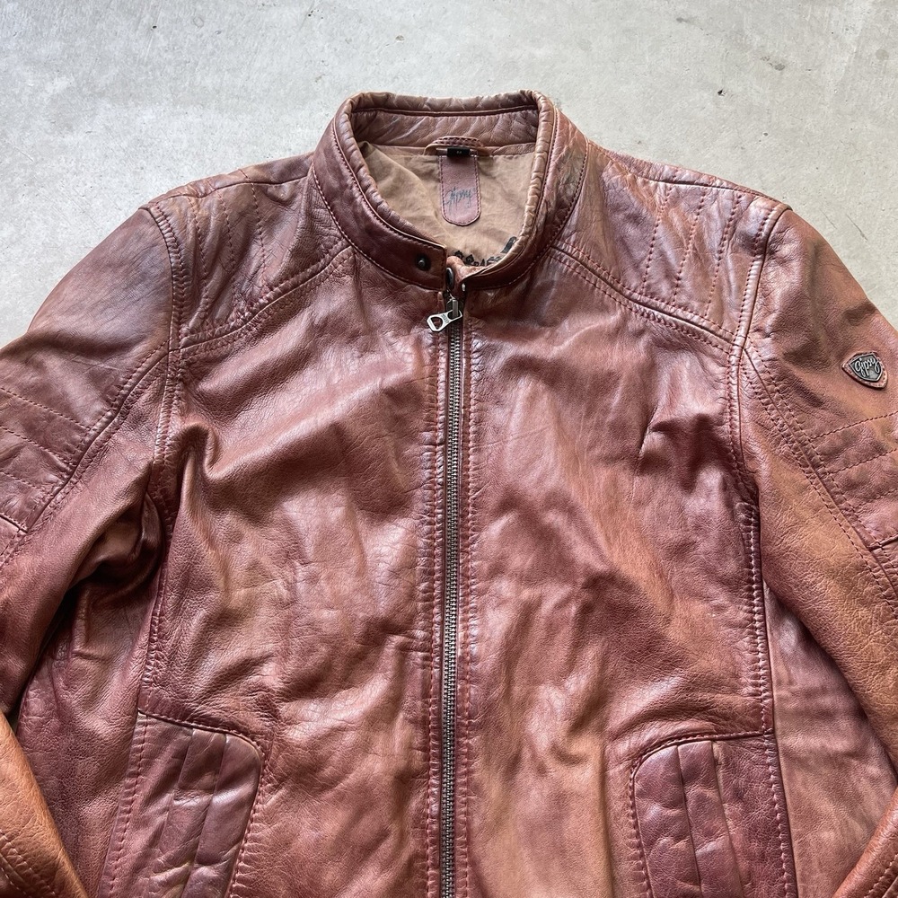 Vintage Distressed Brown Genuine Leather Biker Jacket Gipsy Shoulder Moto Y2K - Picture 2 of 7